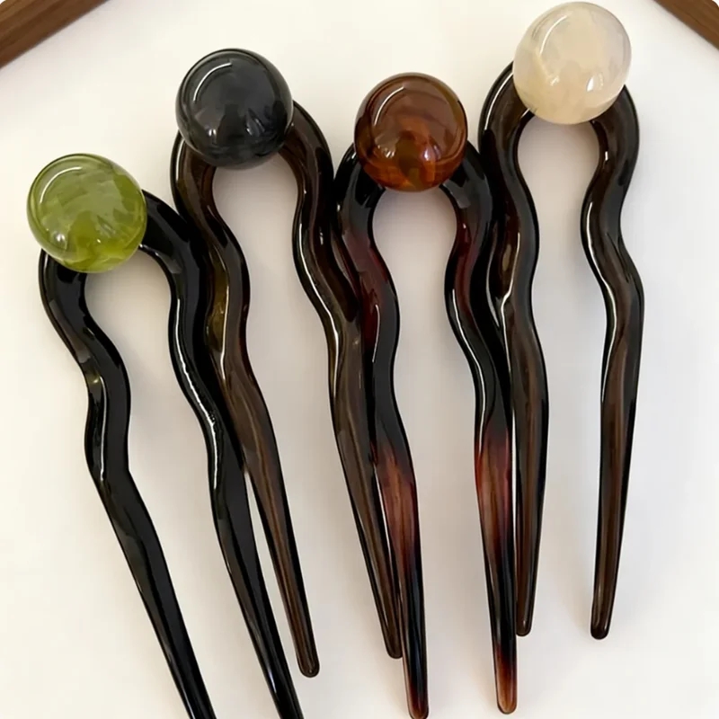 Hair Bundles - Fashion Colored Pearl U-Shaped Hair Sticks