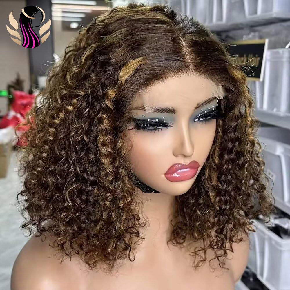 Hd Lace Frontal Wig Human Hair Pre Plucked - Highlight Ombre Deep Wave Bob Wig