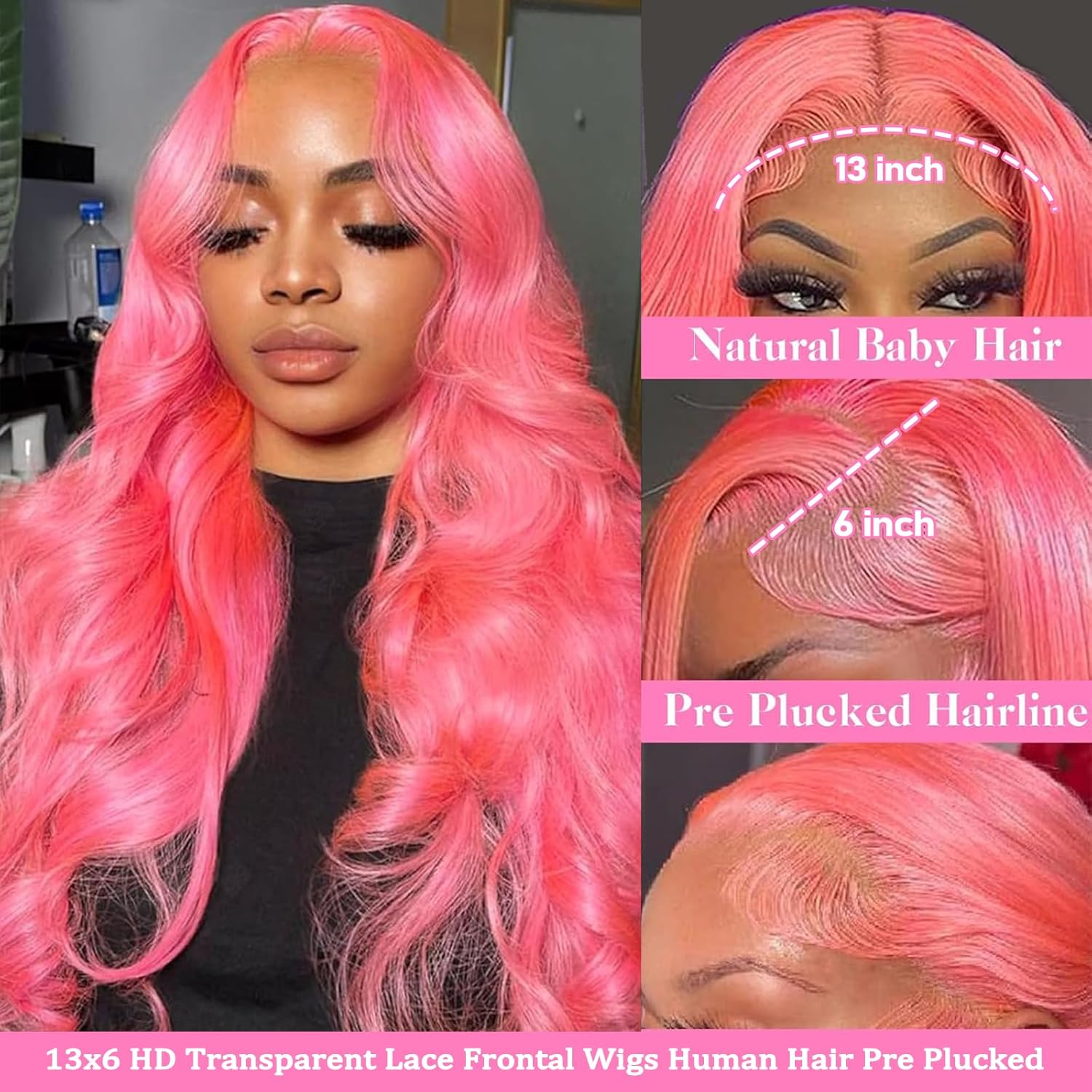 Pink Lace Front Wigs Human Hai - Hd Lace Frontal Wig Human Hair Pre Plucked review and price