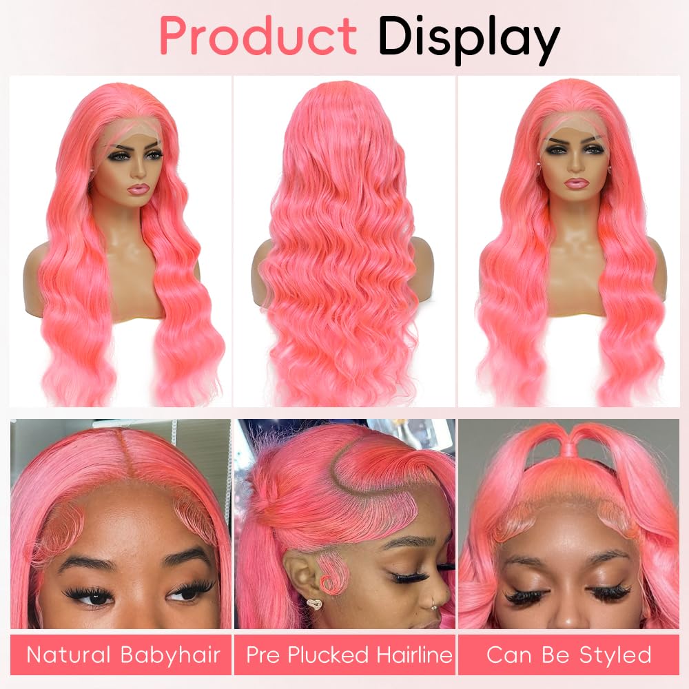 Pink Lace Front Wigs Human Hai - Hd Lace Frontal Wig Human Hair Pre Plucked review and price