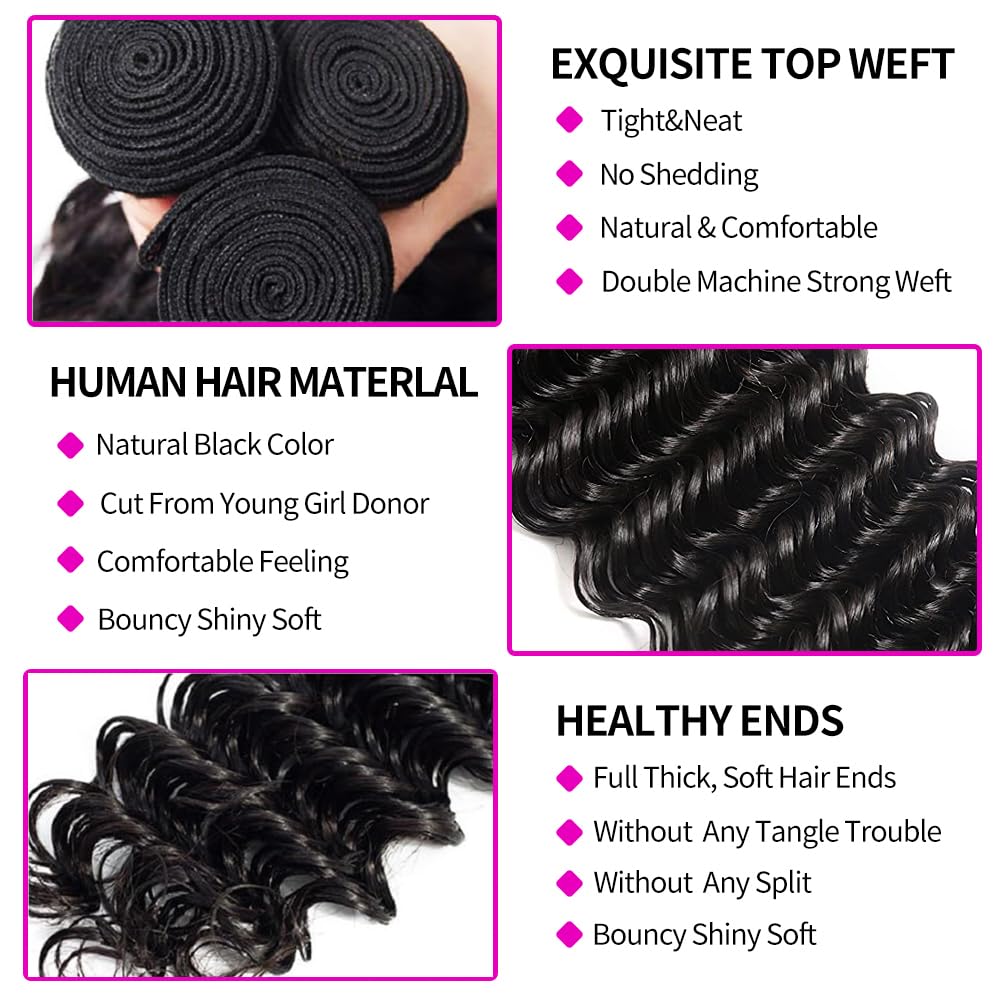 100% Brazilian Virgin Human Ha - Deep Wave 3 Bundles With Closure review and price