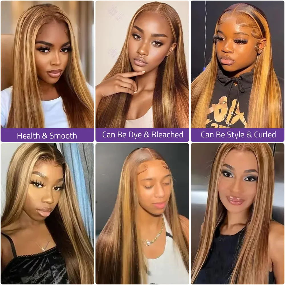 Highlight 46 Inch P4/27 Straig - Hd Lace Frontal Wig Human Hair Pre Plucked review and price