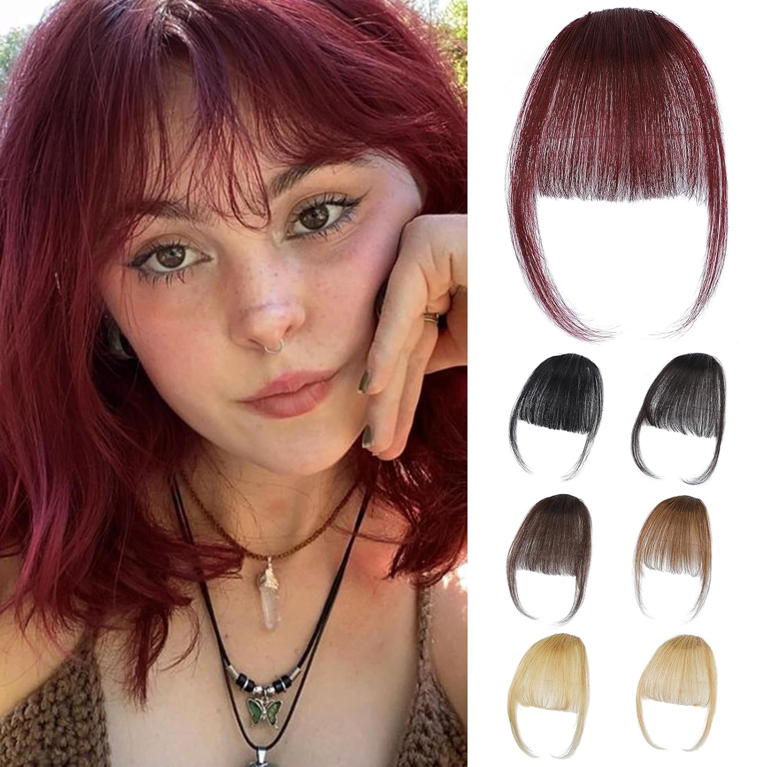 Burgundy Clip in Bangs 100% Re - Seamless Clip In Hair Extensions Human Hair review and price